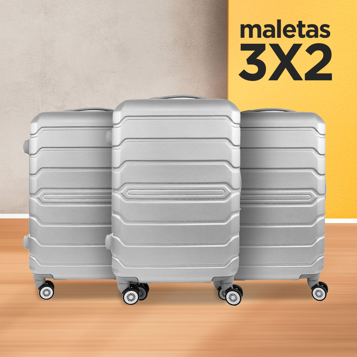 Set de Maletas de Viaje Silver: ¡Llévate 3 y paga 2!, 37x23x55cm