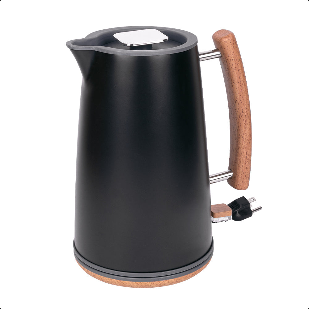 Hervidor Electrico Inalambrico Negro Con Madera