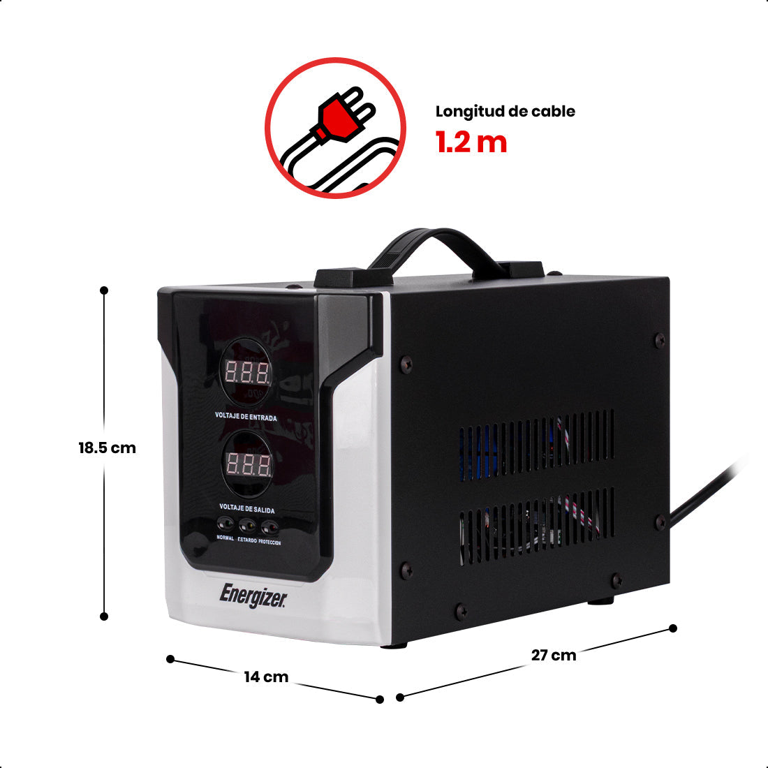 Regulador de Voltaje 1500VA-900W 2 contactos, ENERGIZER