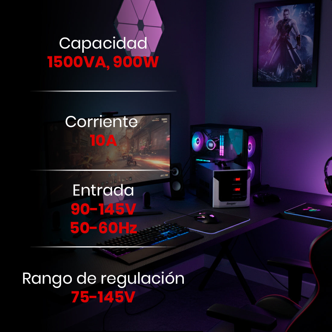 Regulador de Voltaje 1500VA-900W 2 contactos, ENERGIZER