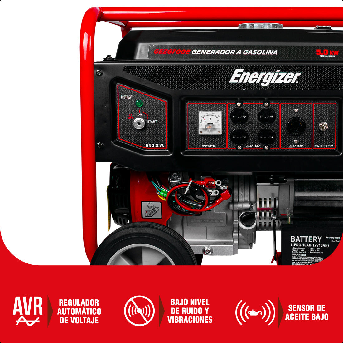 Generador de luz portátil 5.5 kW 389CC 25L Regulador Voltaje Arr Man ENERGIZER