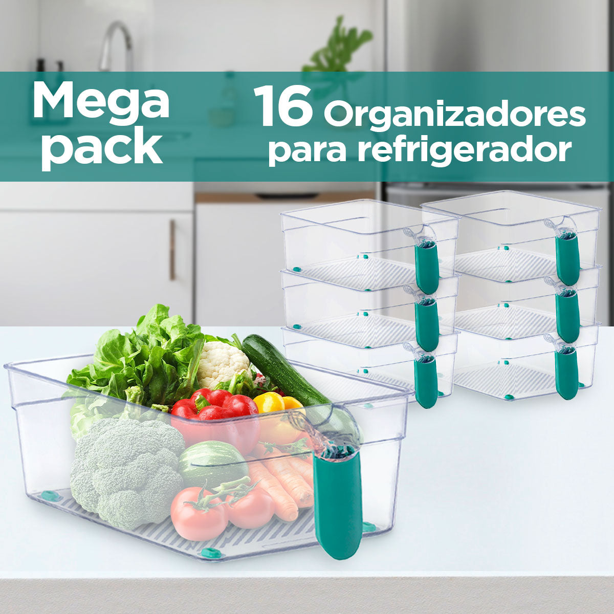 Mega Pack Organizadores Refrigerador, 16 pzas