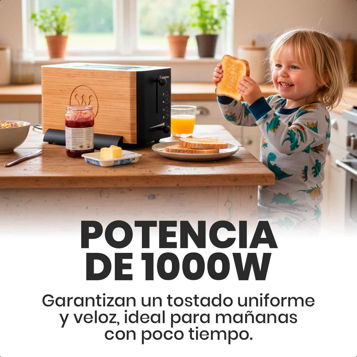 Tostador de Bambú de 2 Ranuras Extra Largas con Niveles Ajustables y Funciones Inteligentes