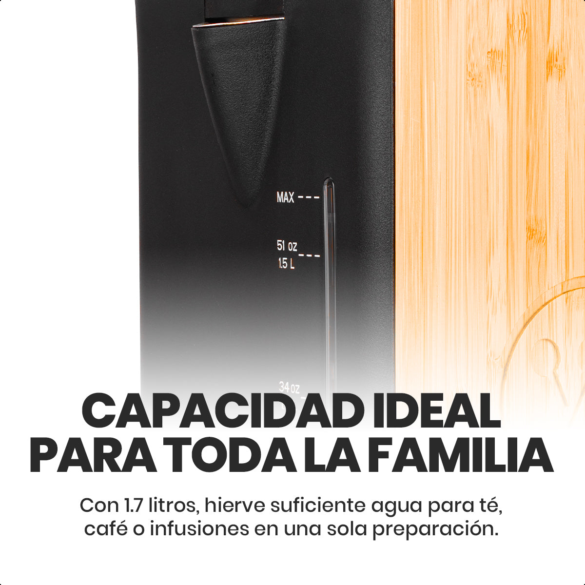 Hervidor Eléctrico de Bambú 1.7L con Control de Temperatura LED Westinghouse