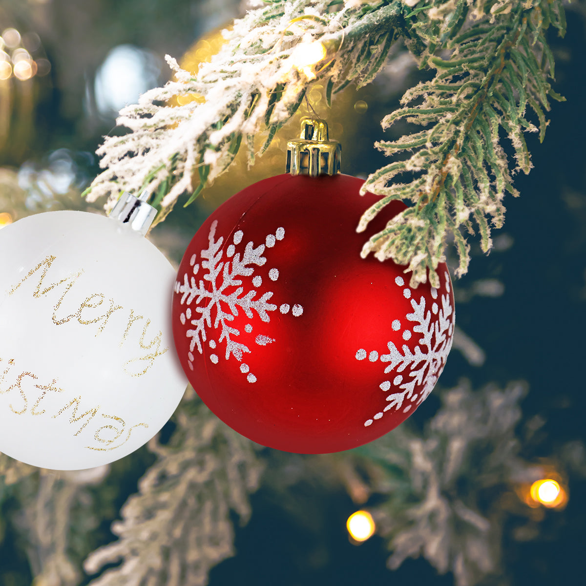 Esferas Navideñas Blanco y Rojo, 2 pzas