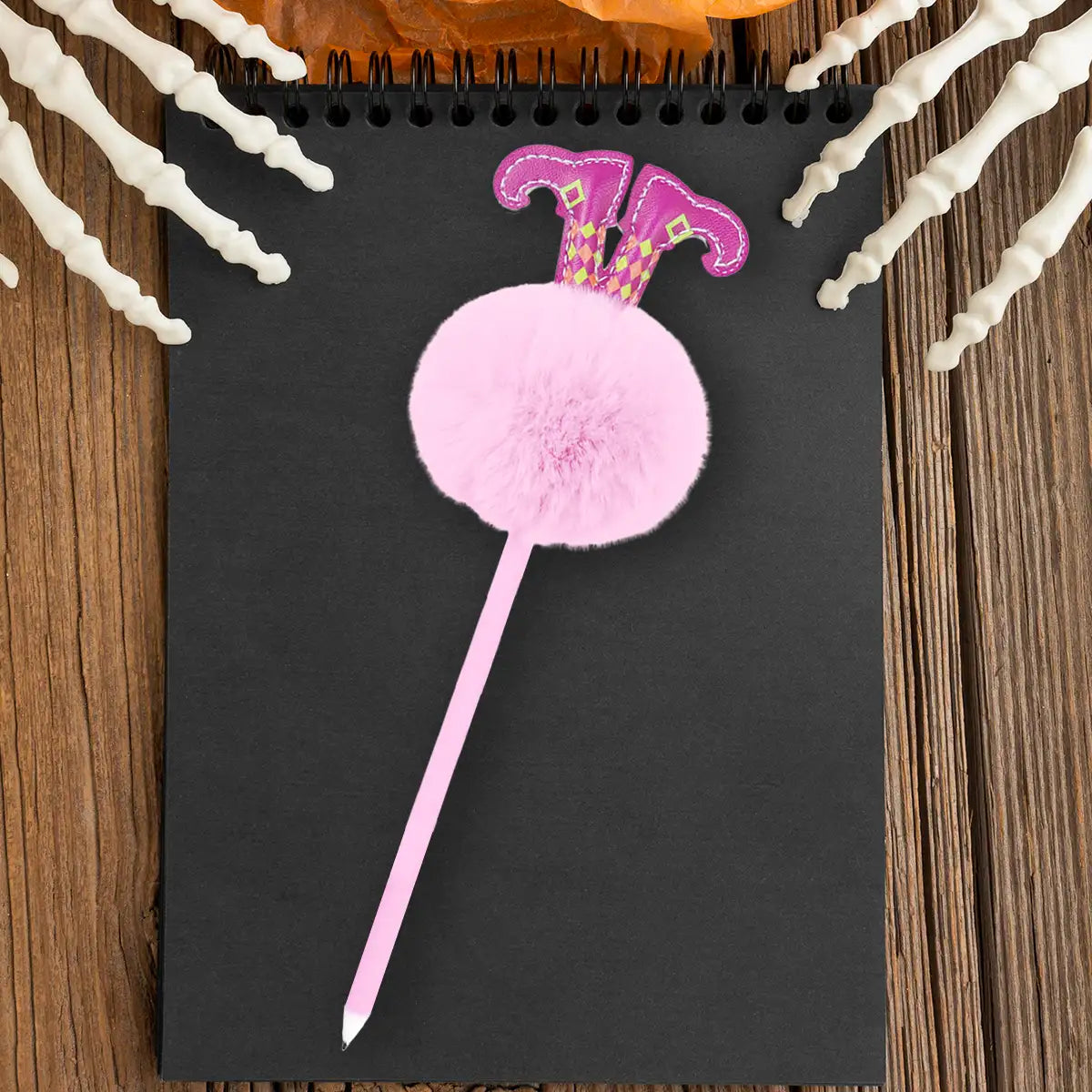 Pluma de Gel con Pompón y Bruja, Color Morado
