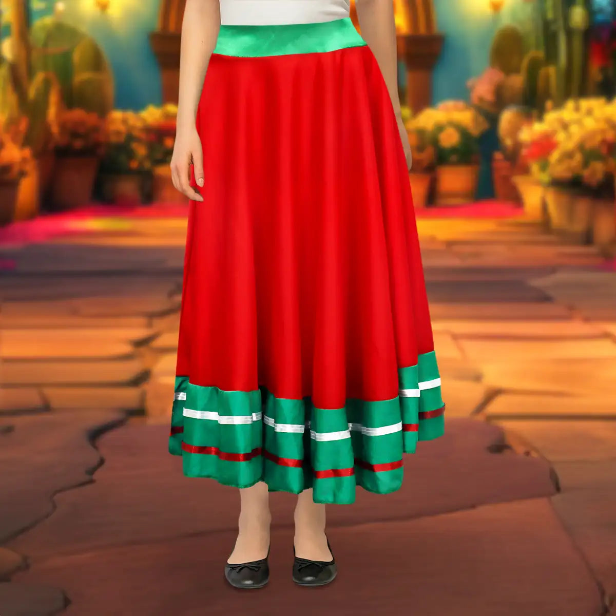 Falda Regional, Color Rojo y Verde, Fiestas Patrias, Talla Chica