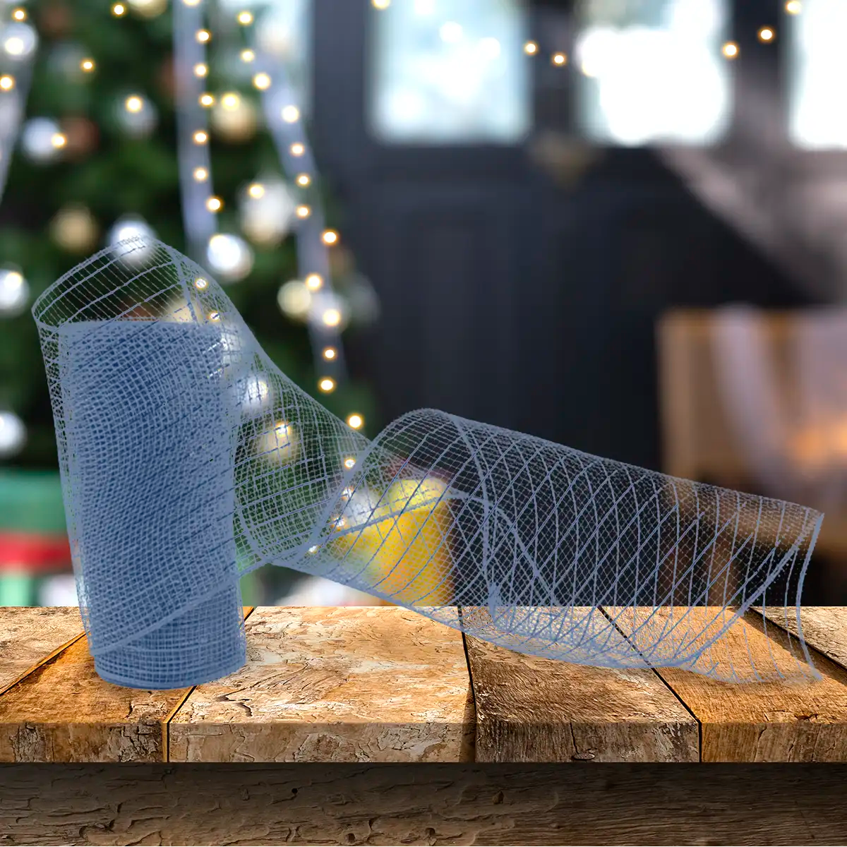 Listón Navideño Mesh, Color Azul, 3 m
