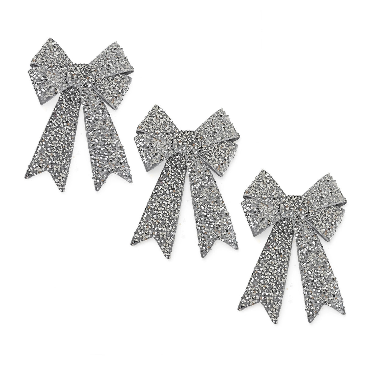 Moño Decorativo, Lentejuelas, Color Gris, 3 pzas