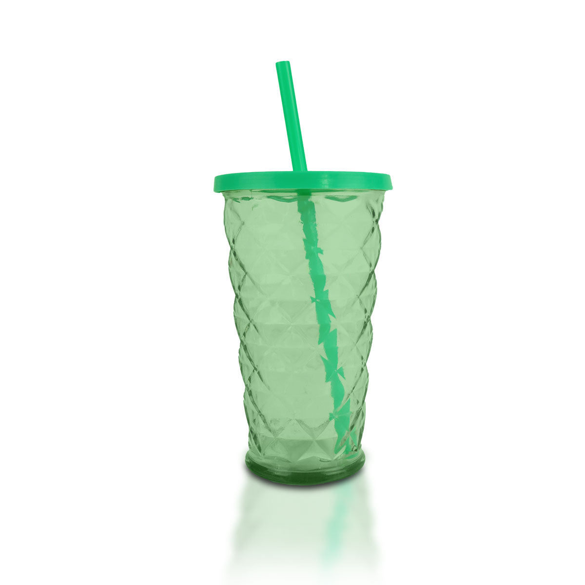 Frasco con Tapa y Popote Decorativo Color Verde, 450 ml