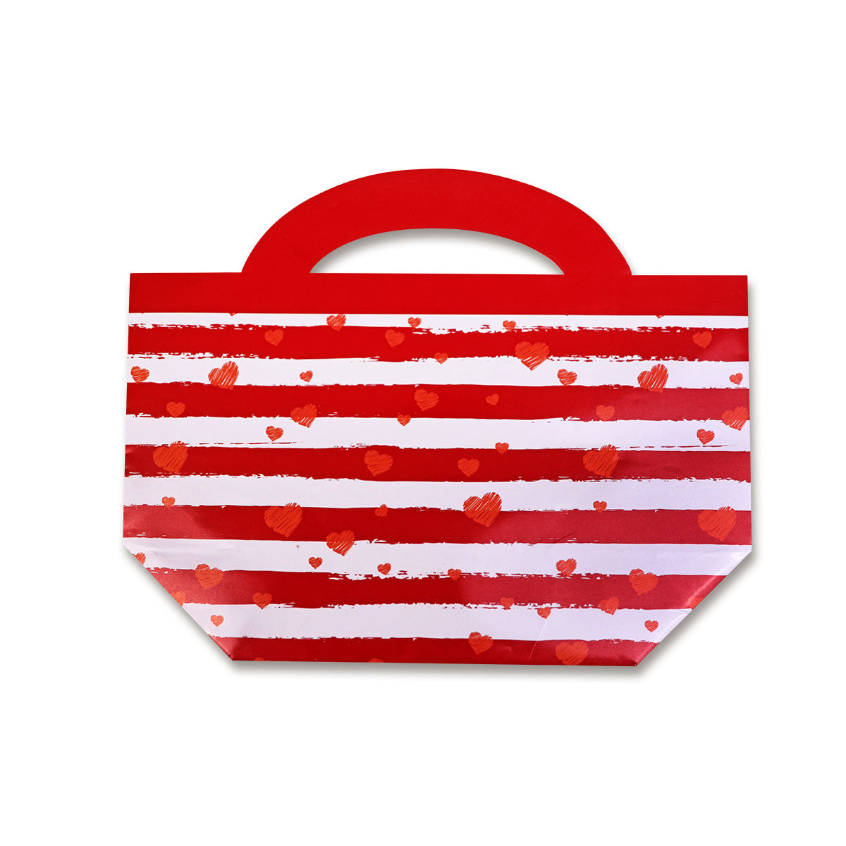 Bolsa Love de Corazones Rayada, Color Rojo/Blanco