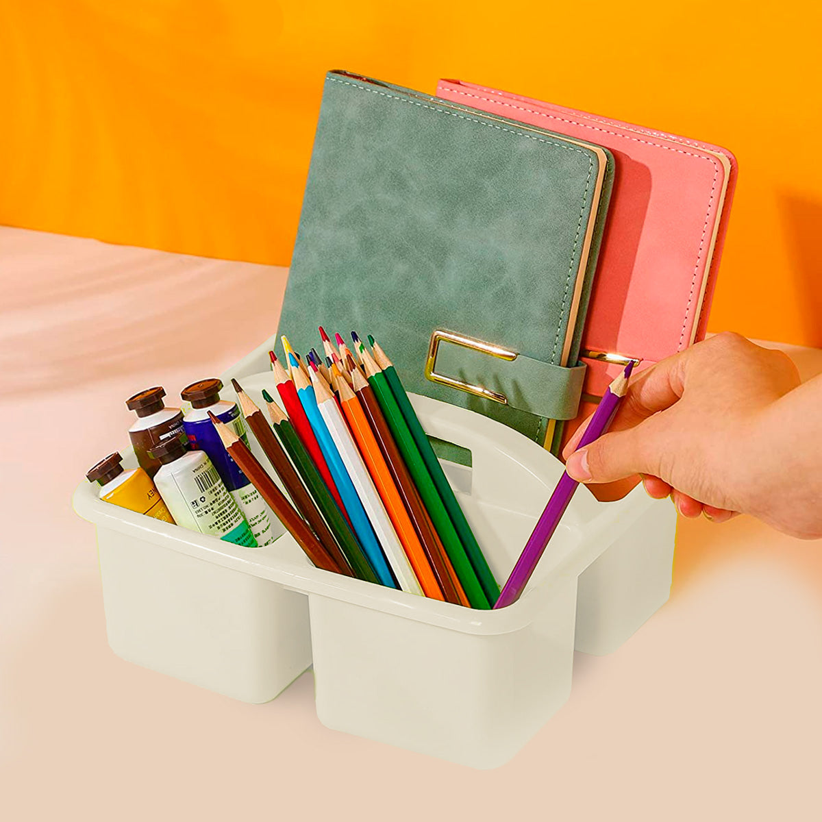 Caja organizadora Plástico, 4 Divisiones color Gris