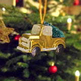 Ornamento, Mini Camioneta con Árbol, Color Oro