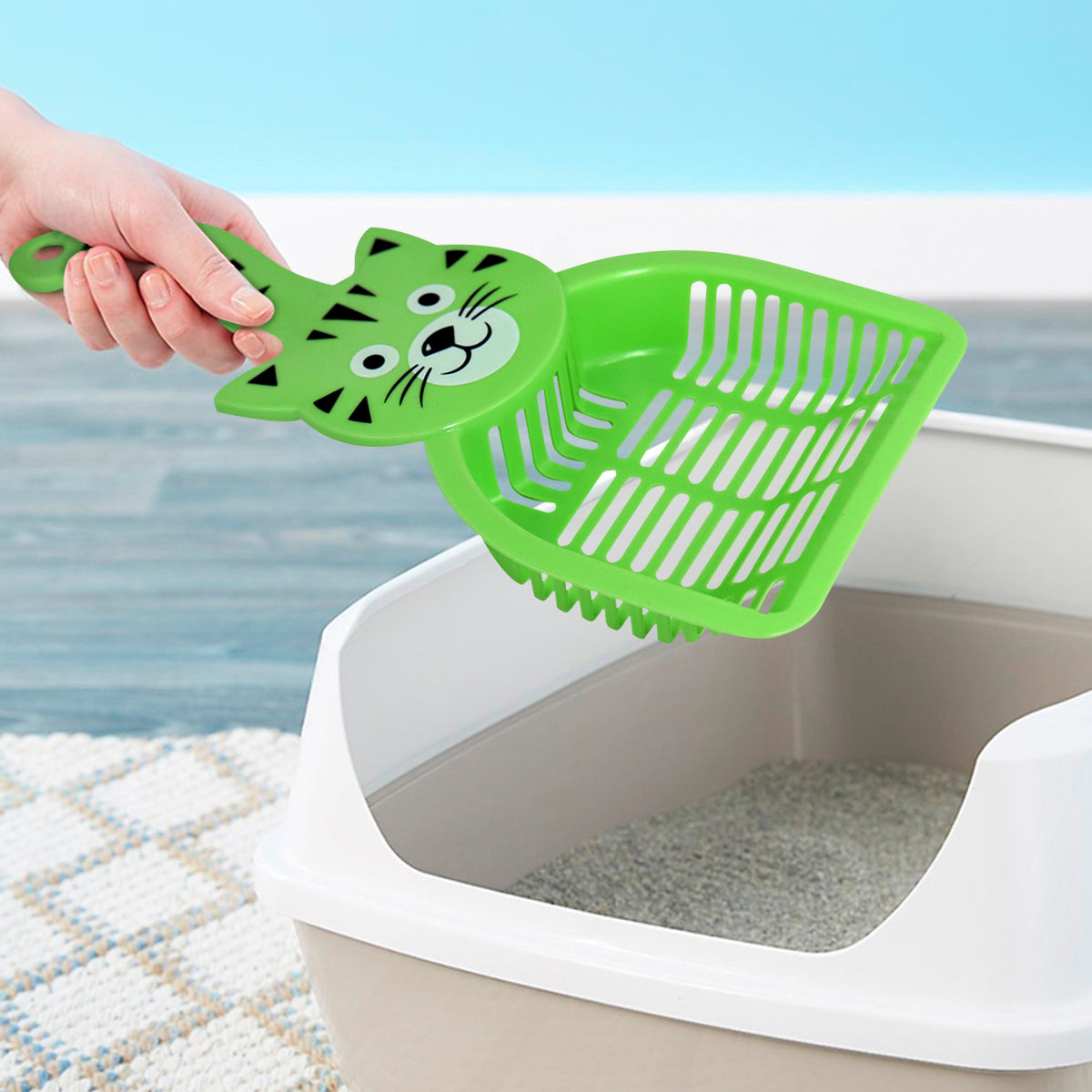 Recogedor de Arena para Gatos, Diseño Tigre, Color Verde