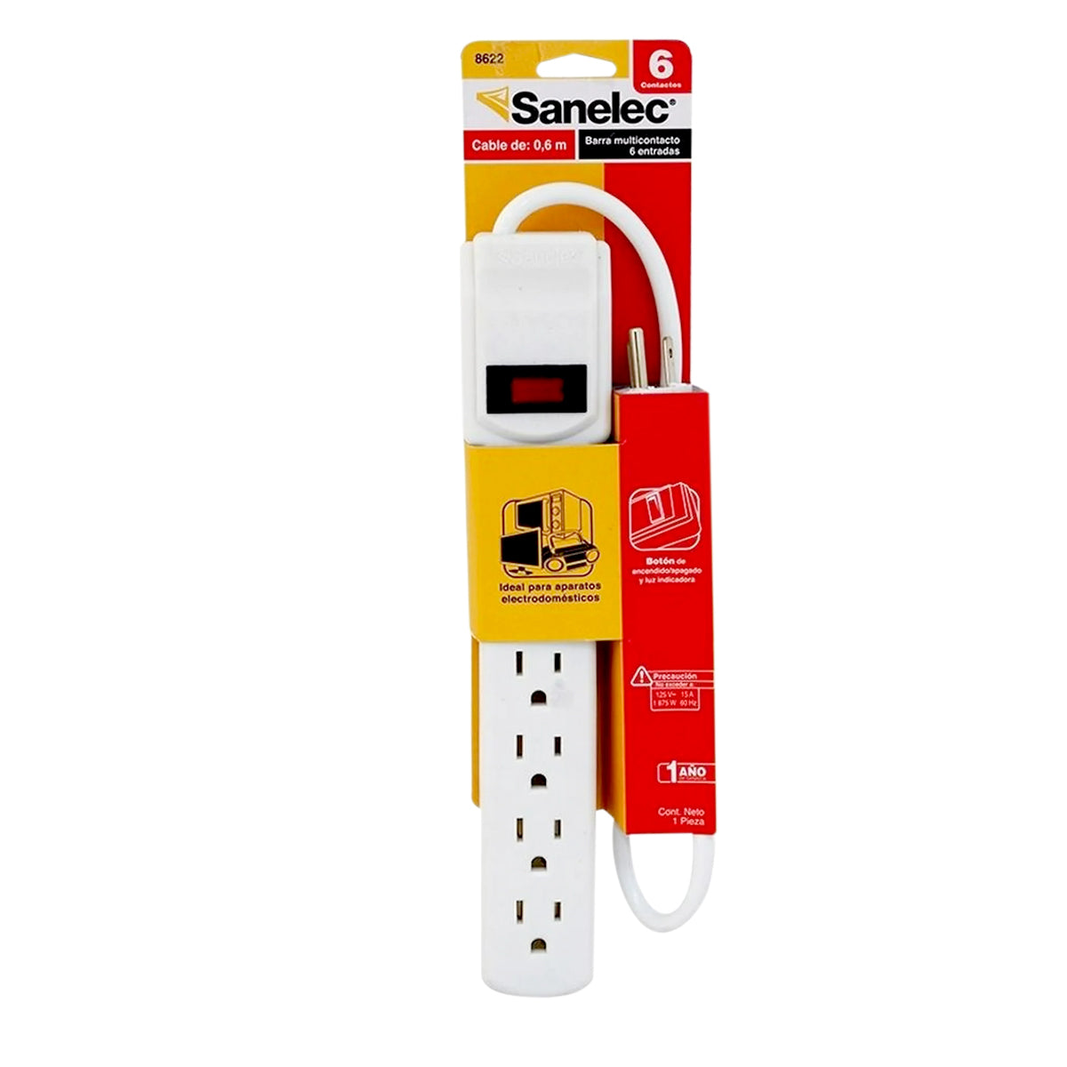 Barra Multicontacto de 6 Entradas, color Blanco, Sanelec