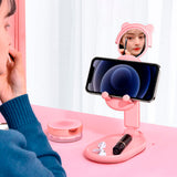 Soporte para Celular de Gato con Espejo color Rosa