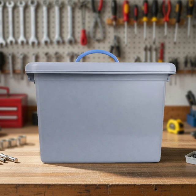 Caja de Plástico, 18 L, Color Gris,