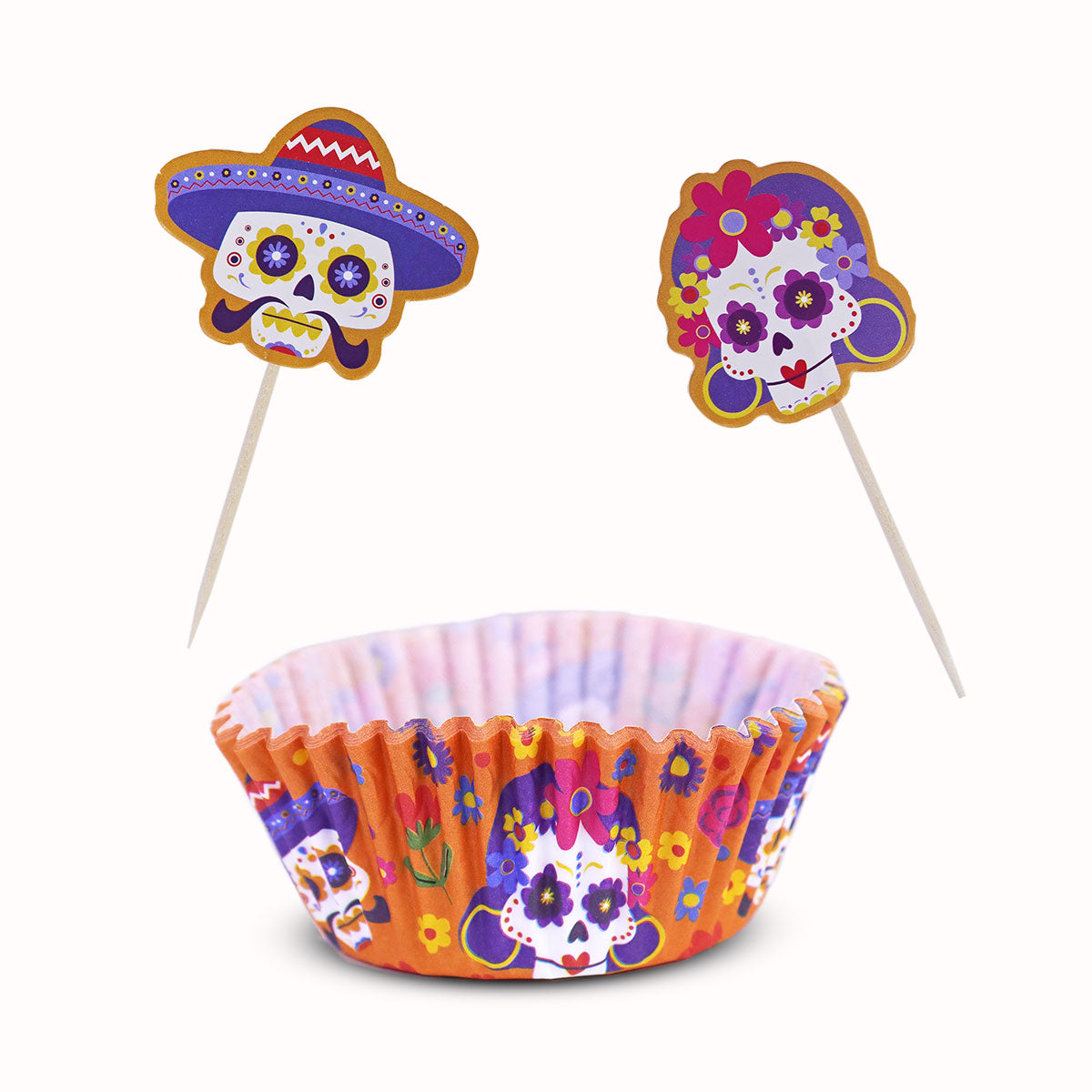Set para Cupcakes Capacillos y Palillos Decorativos color Naranja