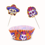 Set para Cupcakes Capacillos y Palillos Decorativos color Naranja