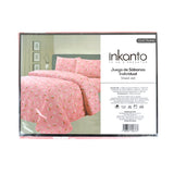 Juego de Sábanas Individual con Diseño de Arcoíris y Flores, Color Rosa