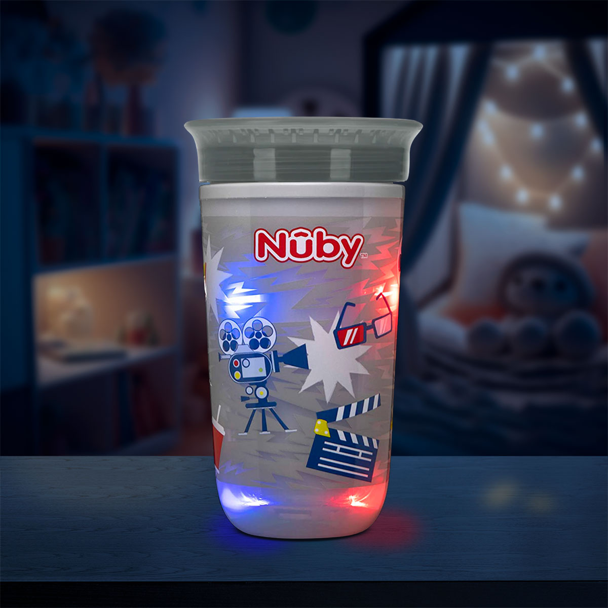 Vaso Entrenador Antiderrames Nuby 360Â° Luminoso color Gris 10oz.