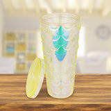 Vaso Decorado color Amarillo con Popote, 650ml