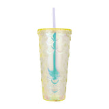 Vaso Decorado color Amarillo con Popote, 650ml