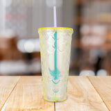 Vaso Decorado color Amarillo con Popote, 650ml