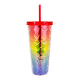 Vaso Decorado color Arcoíris con Popote, 650ml