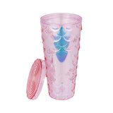 Vaso Decorado color Rosa con Popote, 650ml
