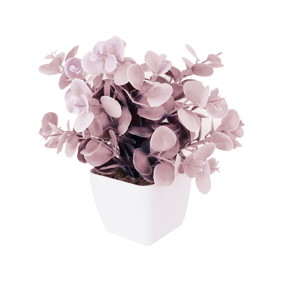Maceta Decorativa con Eucalipto Artificial, color Verde con Rosa