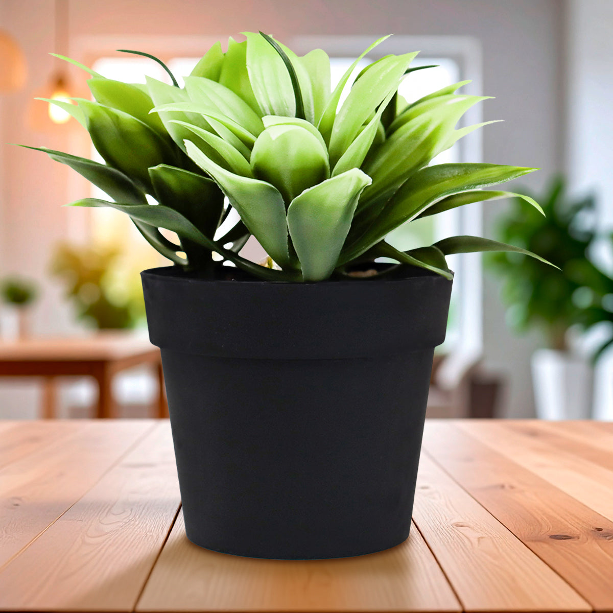 Maceta Decorativa con Planta Artificial, Color Negro