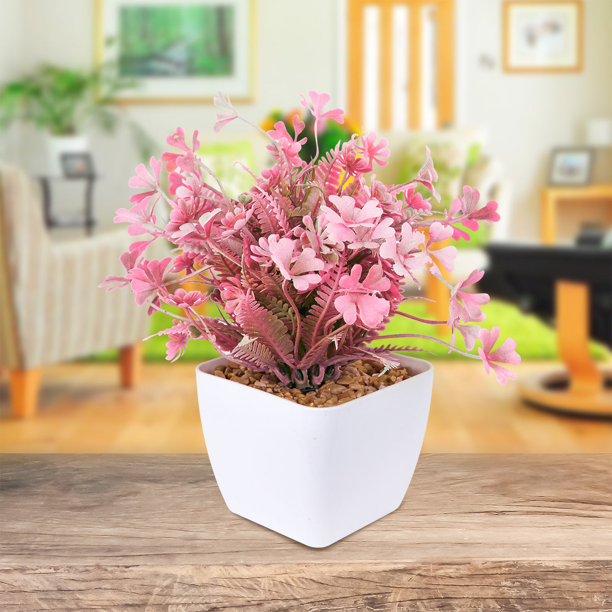 Maceta Decorativa con Planta Artificial, color Rosa