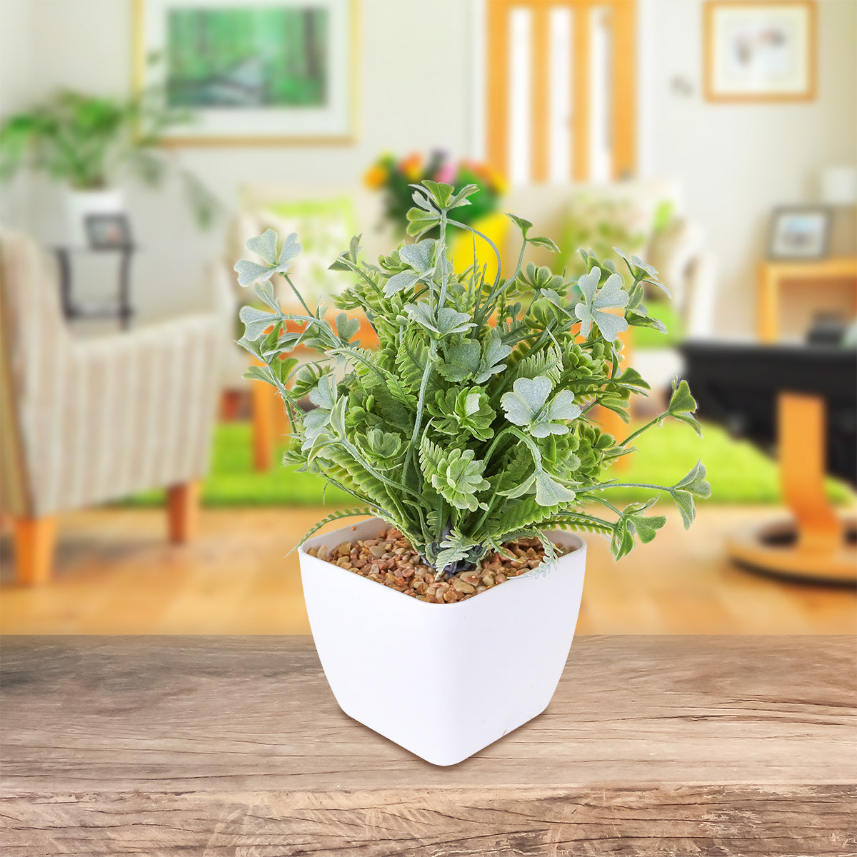 Maceta Decorativa con Planta Artificial, color Verde