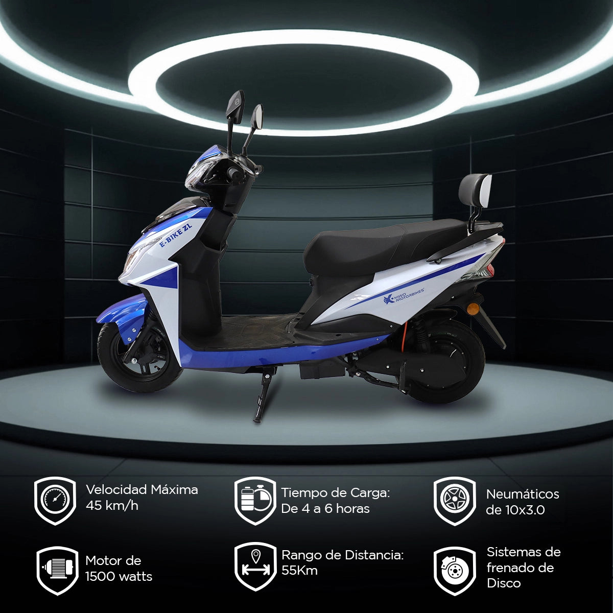 Motocicleta Eléctrica Kiwo E-Bike ZL color Azul con Blanco