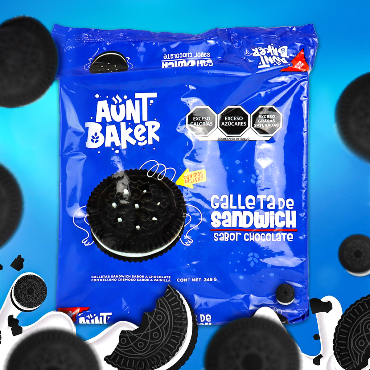 Galletas de Sándwich Sabor Chocolate, Aunt Baker, 345 gr