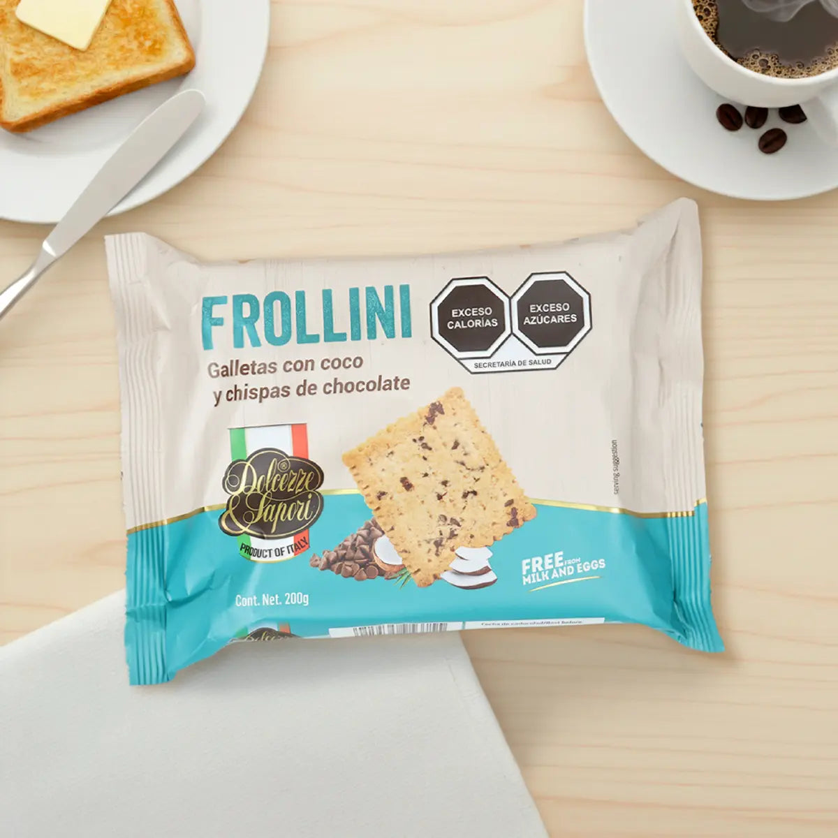 Galletas Coco y Chispas de Chocolate, Frollini, 200 gr