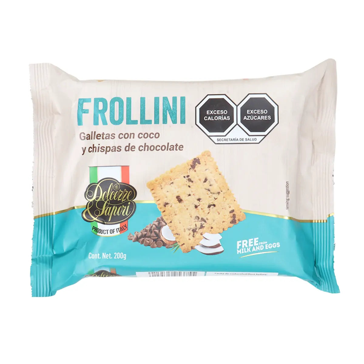 Galletas Coco y Chispas de Chocolate, Frollini, 200 gr