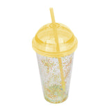 Vaso Decorado color Amarillo con Popote, 500ml