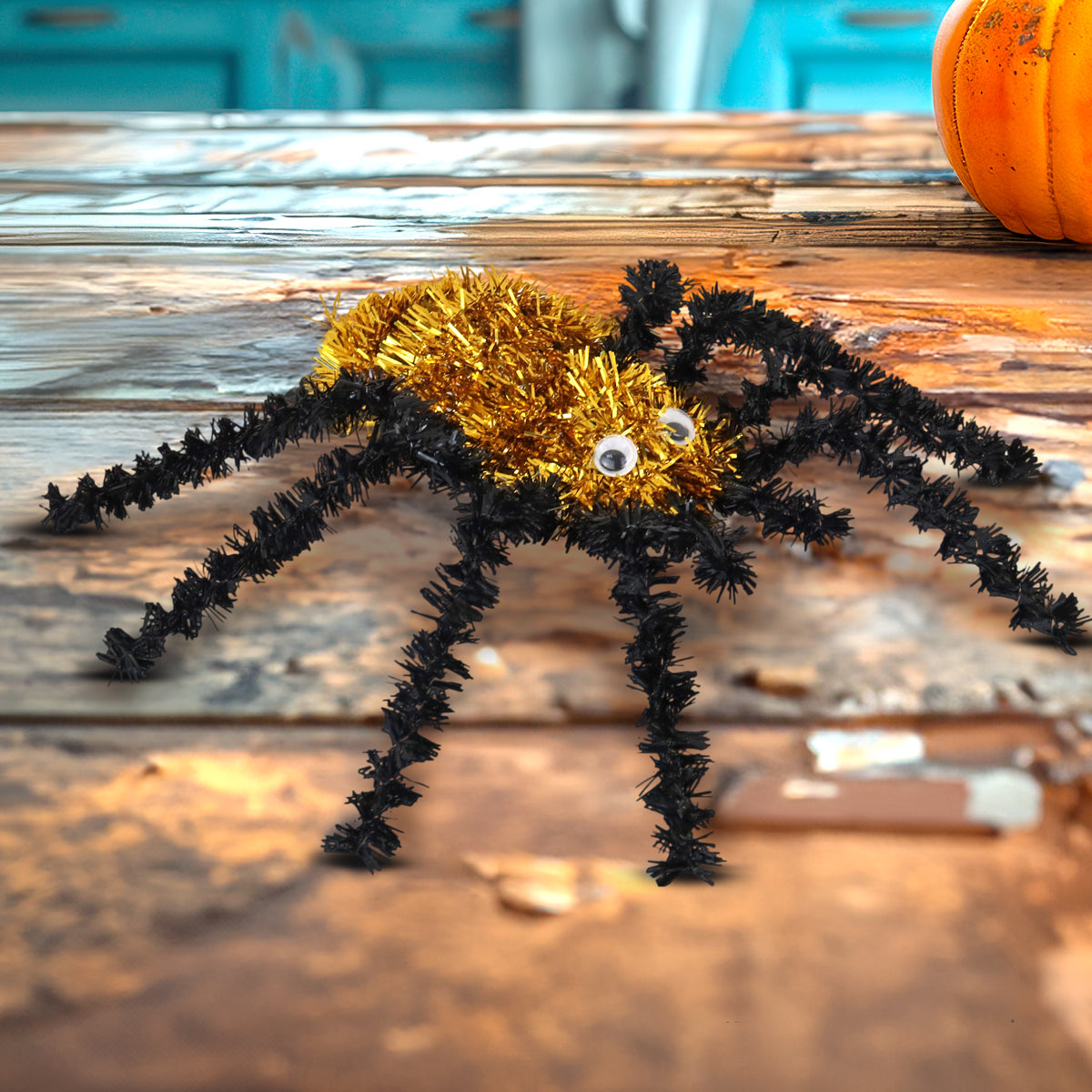 Araña, Tinsel, Color Negro y Dorado