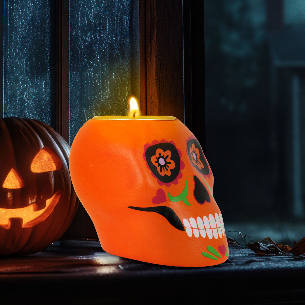 Portavela con Diseño de Calavera de Dulce color Naranja
