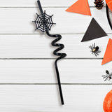 Popote color Negro en Espiral con Decoración de Telaraña