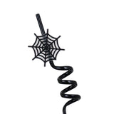 Popote color Negro en Espiral con Decoración de Telaraña