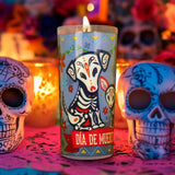 Veladora con Diseño de Perritos para Día de Muertos