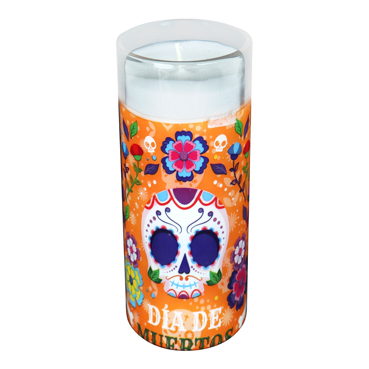 Veladora con Diseño de Calavera de Azúcar para Dí­a de Muertos