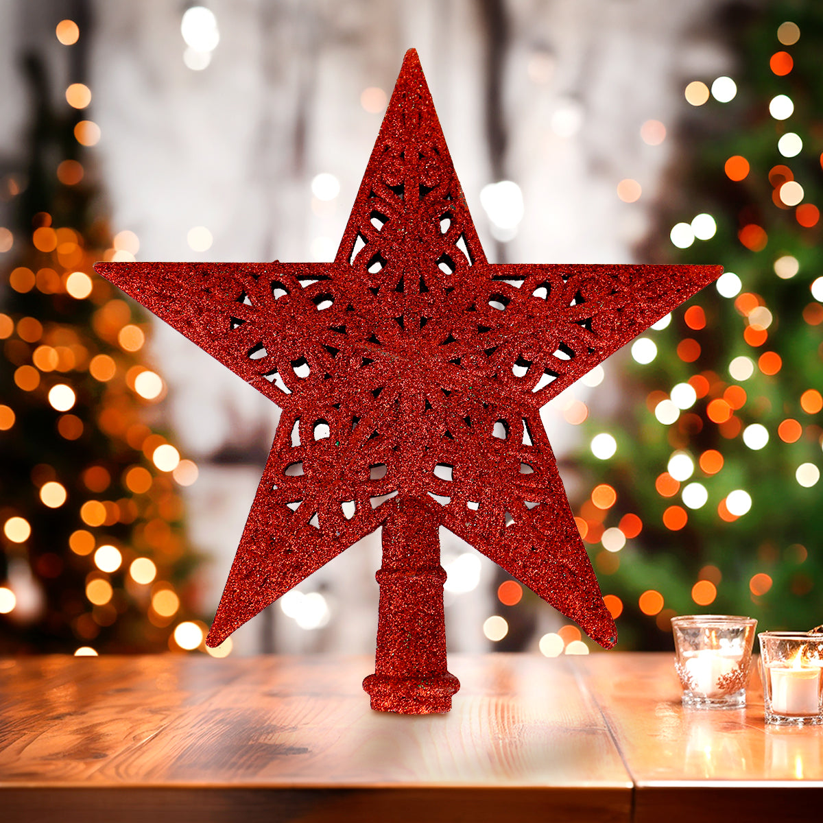 Estrella de Árbol, Glitter, Color Rojo