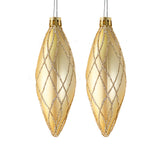 Esferas Navideñas con Glitter, Forma Alargada, Color Oro, 2 pzas