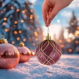 Esferas Navideñas con Glitter, Color Vino, 2 pzas