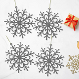 Ornamento Navideño en Forma de Copo de Nieve color Plata, 4pzas