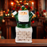 Santa Claus Chimenea, Figura Decorativa de Cerámica, Color Verde
